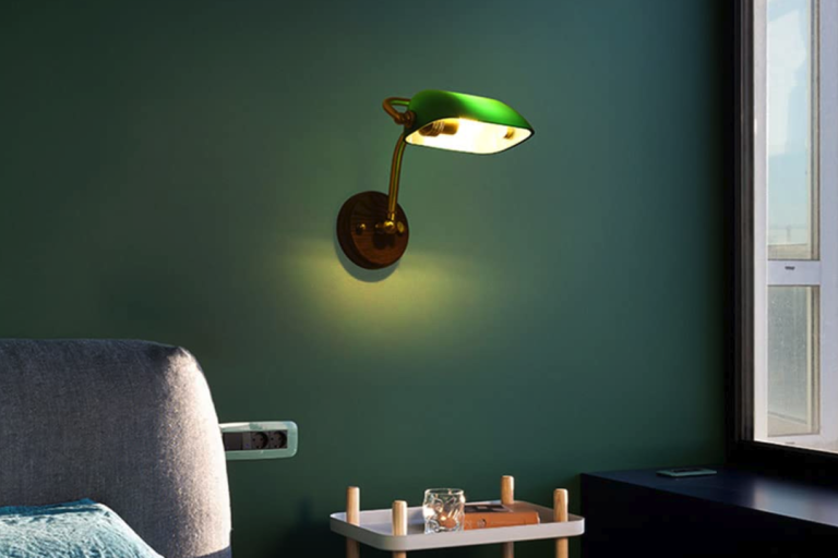 Vintage-Inspired Green Glass Wall Lamp with Wood Base