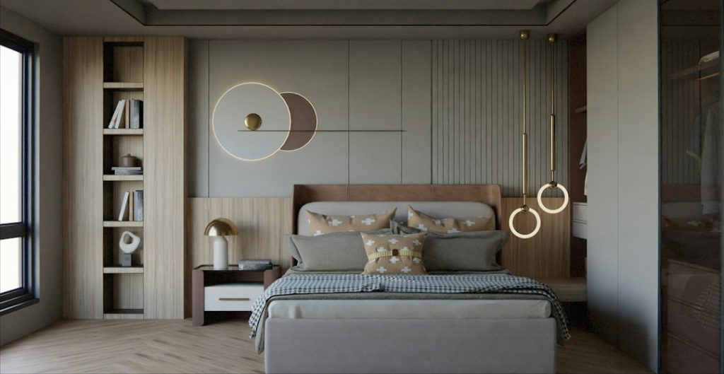 Photo modern remote controlled pendant light bedroom